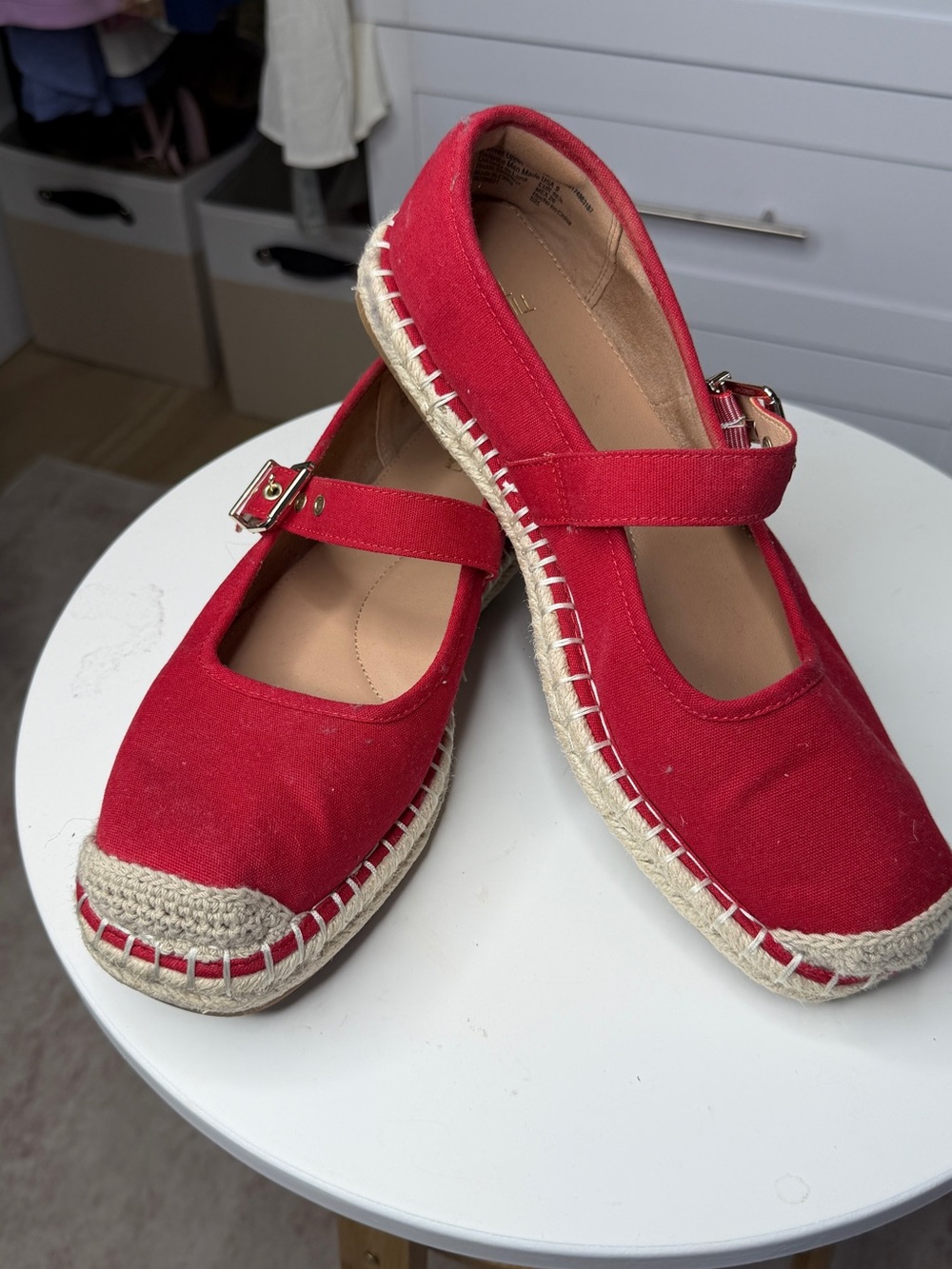 Time and Tru Red Mary Jane Espadrille Flats with Ankle Strap